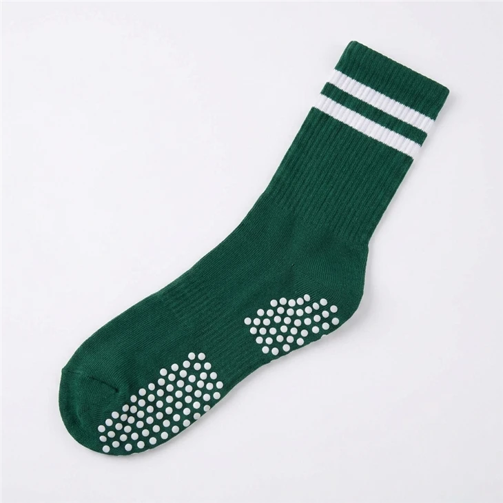 Custom Non Slip Football Socks Forest Green Anti Skid Grip Soccer Socks With White Grip Dots OEM Team Logo Mid Calf Athletic Socks factory